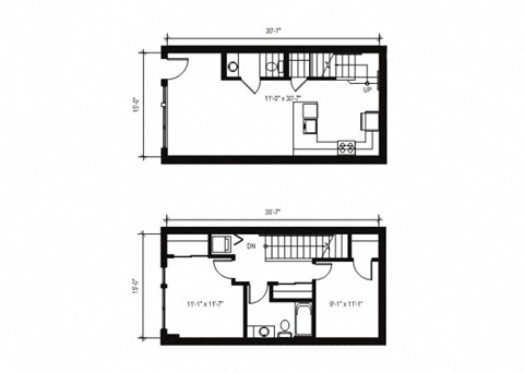 Floor plan for 2 beds, 1.5 baths, 970 sqft